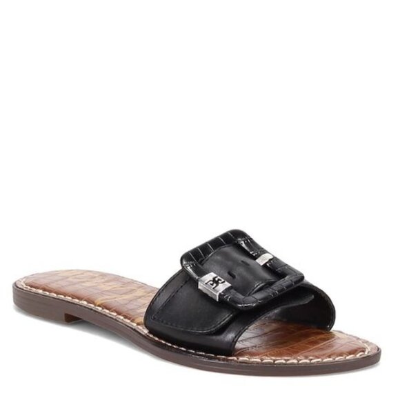 NIB Sam Edelman Granada Leather Buckle Detail Slide Sandals Size 5 - Picture 1 of 10